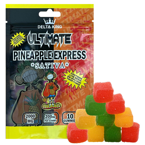 Pineapple Express Ultimate THC Gummies 10ct/bag, with 200mg delta 8 live resin + HHC + Delta 10 + THCP + THCH per gummy
