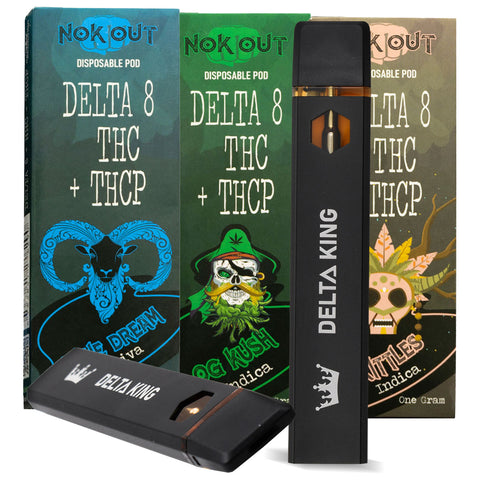 NokOut Delta 8 Disposable Vape w/ HHC and THCP in Sativa, Indica and Hybrid Strain