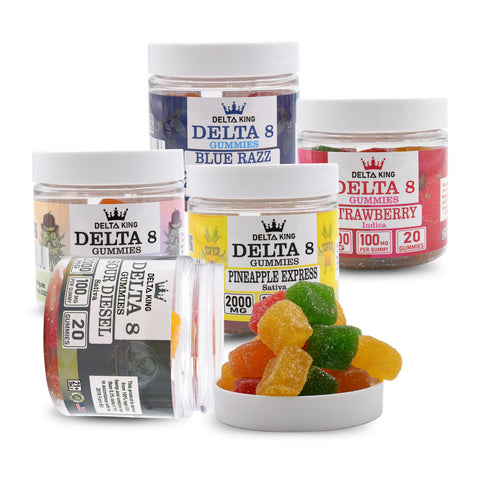 Delta-8 THC Gummies, 2000mg D8-THC per Jar 20ct. Hybrid, Sativa & Indica Cannabis Strain Flavors