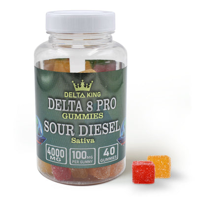 Delta 8 Gummies PRO Jar 40ct Sour Diesel Sativa Cannabis Strain