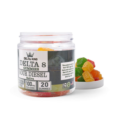 Sour Diesel Sativa Delta 8 Gummies 20ct Open Jar