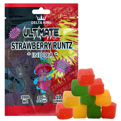 Strawberry Runtz Ultimate THC Gummies 10ct/bag, with 200mg delta 8 live resin + HHC + Delta 10 + THCP + THCH per gummy