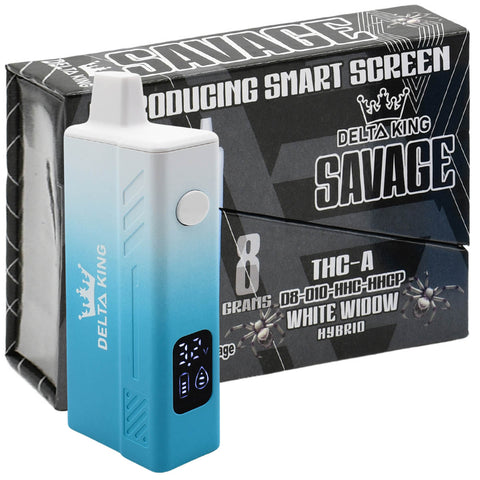 White Widow Strain  Savage THCA Vape with 8ml Oil Capacity, Digital Display of Voltage Setting, Oil Level  Window