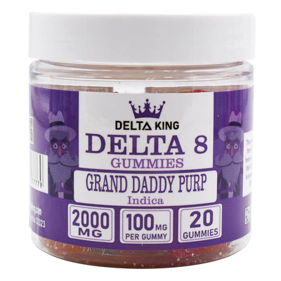 Delta 8 Gummies 20ct Jar Grand Daddy Purple Indica Cannabis Strains